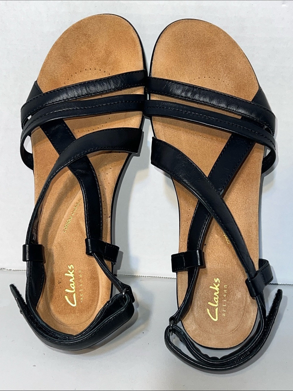 Clarks Black Leather Cross-Strap Women's Sandals Size 10